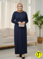 Sami Özdoğan Kışlık Likralı Penye Elbise | Lacivert, Büyük Beden - Görsel 5