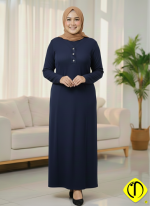 Sami Özdoğan Kışlık Likralı Penye Elbise | Lacivert, Büyük Beden - Görsel 6