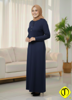 Sami Özdoğan Kışlık Likralı Penye Elbise | Lacivert, Büyük Beden - Görsel 7