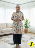 Sami Özdoğan Yaprak Desenli Viskon Tunik | Uzun ve Büyük Beden Bayan Tunik - Görsel 2