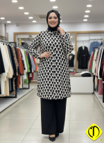 Sami Özdoğan Siyah Beyaz Desenli Viskon Tunik - Görsel 2