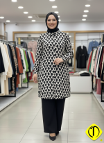 Sami Özdoğan Siyah Beyaz Desenli Viskon Tunik - Görsel 3