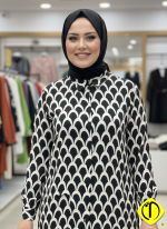 Sami Özdoğan Özel Viskon Tunik - Siyah Beyaz Desenli - Görsel 4