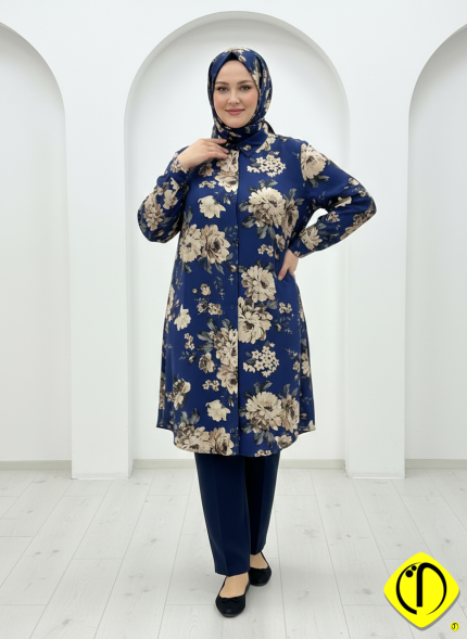 Sami Özdoğan Özel Viskon Tunik | Lacivert & Siyah Kadın Tunik