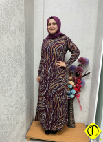 Mor desenli likralı penye anne elbisesi, mevsimlik şık tasarım