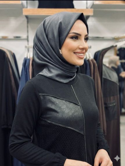 Şık siyah penye elbise, büyük beden uzun bayan elbise modeli